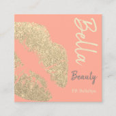 Lipstick kus print roze perzik goud beauty spa vierkante visitekaartje (Voorkant)