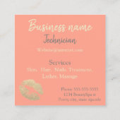 Lipstick kus print roze perzik goud beauty spa vierkante visitekaartje (Achterkant)