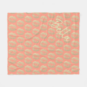 Lipstick kus print roze perzik goud schoonheid fleece deken