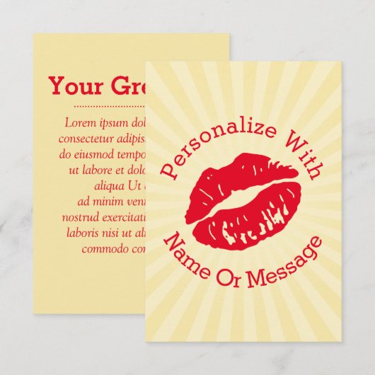 Lipstick Kus (rood) Platte Kaart Uitnodiging (Voorkant / Achterkant)