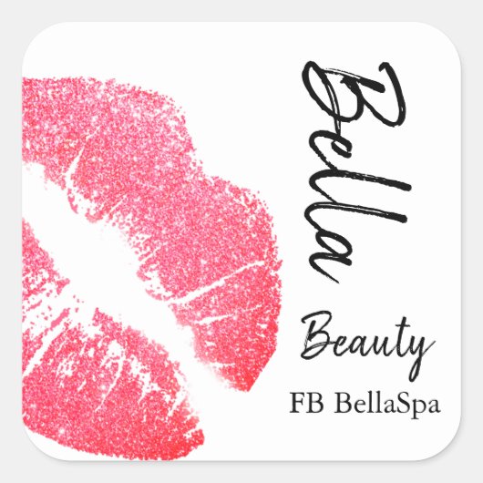 Lipstick kus roze lip vlek wit beauty spa vierkante sticker (Voorkant)
