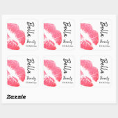 Lipstick kus roze lip vlek wit beauty spa vierkante sticker (Vel)