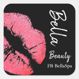Lipstick kus roze lip vlek zwart beauty spa vierkante sticker
