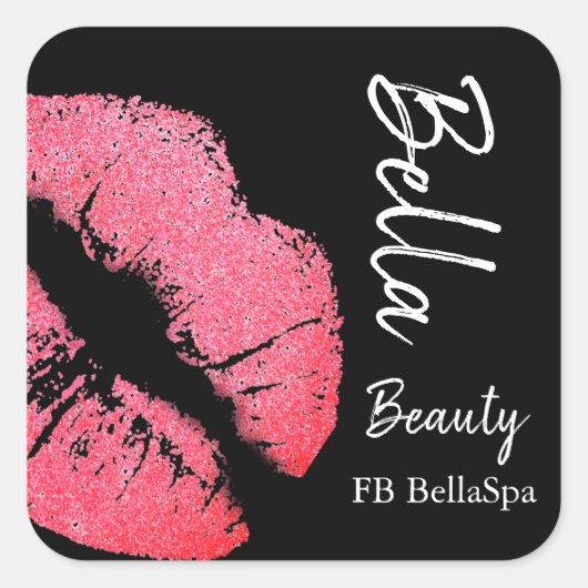 Lipstick kus roze lip vlek zwart beauty spa vierkante sticker (Voorkant)