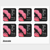 Lipstick kus roze lip vlek zwart beauty spa vierkante sticker (Vel)