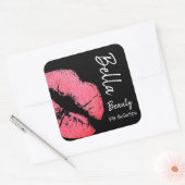 Lipstick kus roze lip vlek zwart beauty spa vierkante sticker (Envelop)