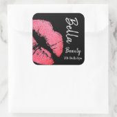 Lipstick kus roze lip vlek zwart beauty spa vierkante sticker (Tas)