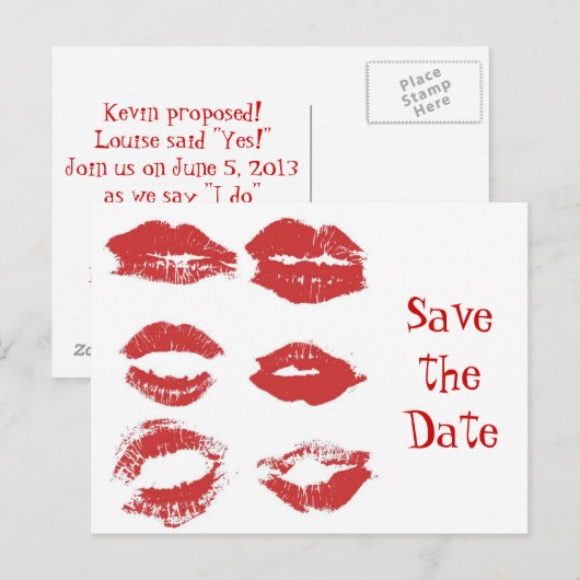 Lipstick Kusjes - Bewaar de datum Aankondigingskaart (Voorkant / Achterkant)