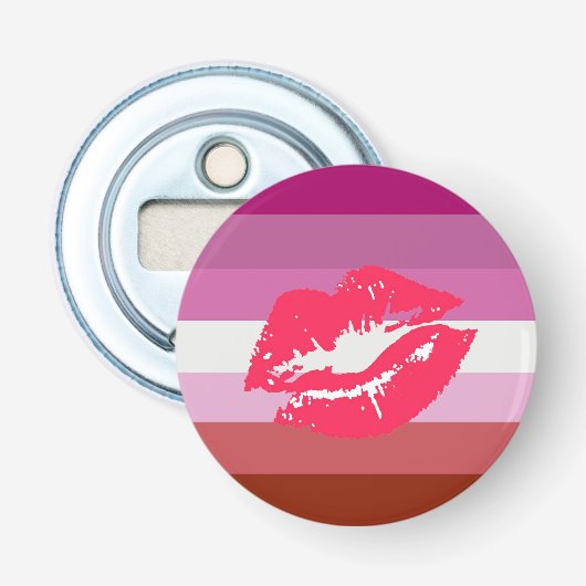 Lipstick Lesbische Pride Vlag Button Flesopener (Voorkant)