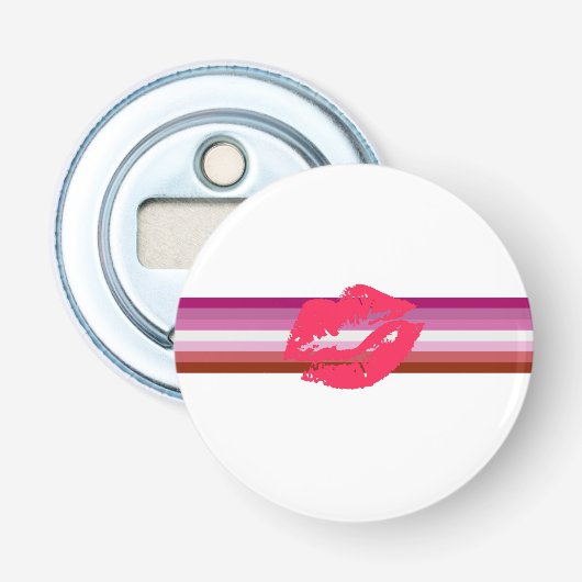 Lipstick Lesbische Pride Vlag Button Flesopener (Voorkant)
