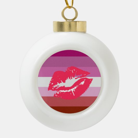 Lipstick Lesbische Pride Vlag Keramische Bal Ornament (Voorkant)