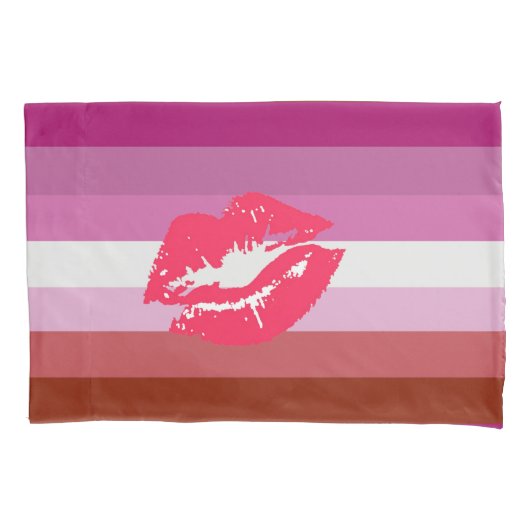 Lipstick Lesbische Pride Vlag Kussensloop (Voorkant-Links)