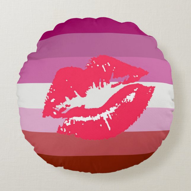Lipstick Lesbische Pride Vlag Rond Kussen (Voorkant)