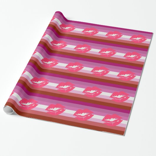 LIPSTICK LESBISCHE PRIDE VLAG STREPEN ONTWERP - 20 CADEAUPAPIER (Uitgerold)