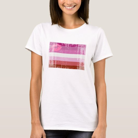 Lipstick Lesbische Pride Vlag T-shirt (Voorkant)