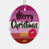 Lipstick Lesbische vlag Persoonlijk kerstfeest Keramisch Ornament (Rechts)