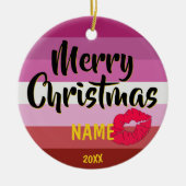 Lipstick Lesbische vlag Persoonlijk kerstfeest Keramisch Ornament (Voorkant)