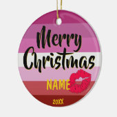 Lipstick Lesbische vlag Persoonlijk kerstfeest Keramisch Ornament (Links)