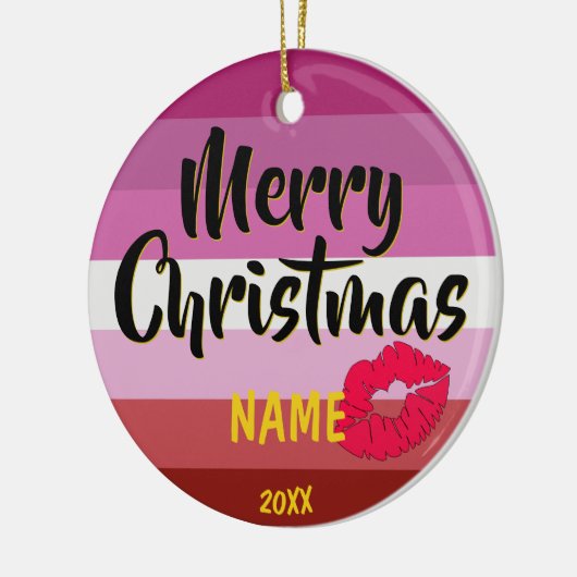 Lipstick Lesbische vlag Persoonlijk kerstfeest Keramisch Ornament (Links)