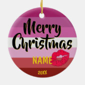 Lipstick Lesbische vlag Persoonlijk kerstfeest Keramisch Ornament (Achterkant)