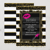 Lipstick Lips Gouden Confetti & Strepen Glamour Kaart (Voorkant / Achterkant)
