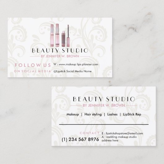 Lipstick Makeup roos gouden schoonheidssalon elega Visitekaartje (Voorkant / Achterkant)