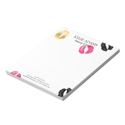 Lipstick Marks | Aangepaste naam zwart/roze Notitieblok (Linkerzijde)