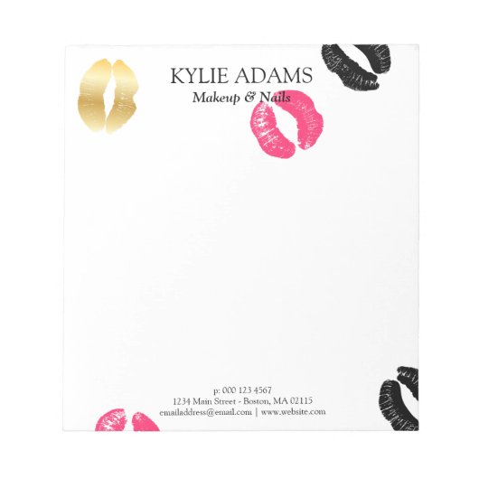 Lipstick Marks | Aangepaste naam zwart/roze Notitieblok (Voorkant)