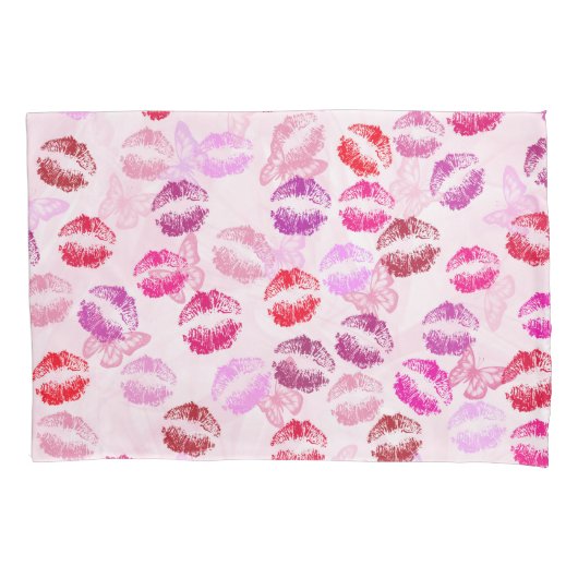 Lipstick op roze wijze kussensloop (Voorkant-Links)