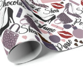  lipstick, parfum, paars- en schoenenpatroon cadeaupapier (Rol Hoek)