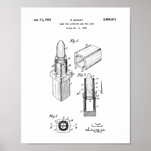 Lipstick Patenttekening, damesslaapkamerdecor Poster (Voorkant)