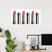 Lipstick patroon roze rode chroomcosmetologie poster (Thuiskantoor)