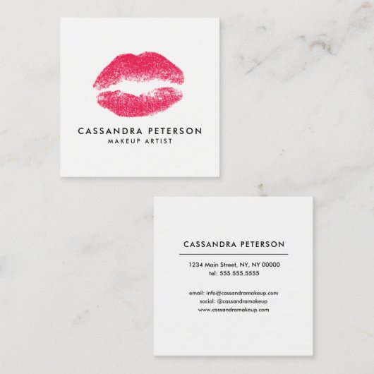 Lipstick Print Makeup Artist Minimalist Square Vierkante Visitekaartje (Voorkant / Achterkant)
