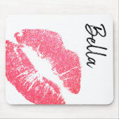 Lipstick print roze lip vlek kus wit muismat (Voorkant)