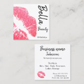 Lipstick print roze lip vlek wit beauty spa vierkante visitekaartje (Voorkant / Achterkant)