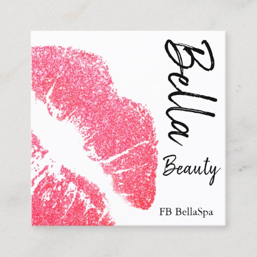 Lipstick print roze lip vlek wit beauty spa vierkante visitekaartje (Voorkant)