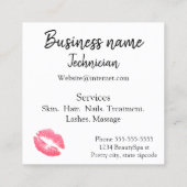 Lipstick print roze lip vlek wit beauty spa vierkante visitekaartje (Achterkant)