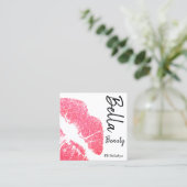 Lipstick print roze lip vlek wit beauty spa vierkante visitekaartje (Staand voorkant)