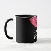 Lipstick print roze lip vlek zwart en wit mok (Links)