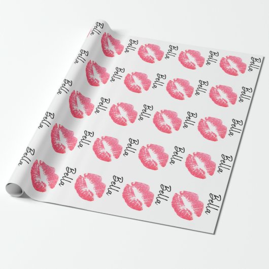 Lipstick print roze lip vlek zwart wit schattig cadeaupapier (Uitgerold)