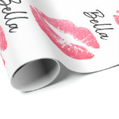 Lipstick print roze lip vlek zwart wit schattig cadeaupapier (Rol Hoek)