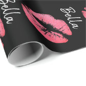 Lipstick print roze lip vlek zwart wit schattig cadeaupapier (Rol Hoek)