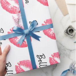 Lipstick print roze lip vlek zwart wit schattig cadeaupapier