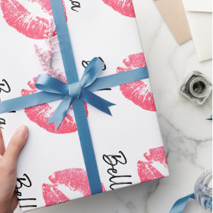 Lipstick print roze lip vlek zwart wit schattig cadeaupapier