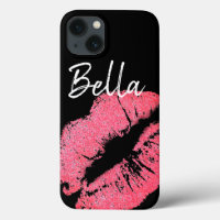 Lipstick print roze lip vlek zwart wit schattig