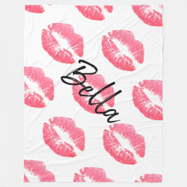 Lipstick print roze lip vlek zwart wit schattig fleece deken