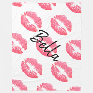 Lipstick print roze lip vlek zwart wit schattig fleece deken