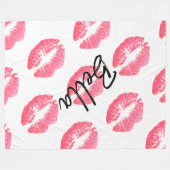Lipstick print roze lip vlek zwart wit schattig fleece deken (Voorkant (Horizontaal))
