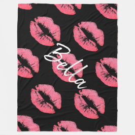 Lipstick print roze lip vlek zwart wit schattig fleece deken