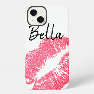 Lipstick print roze lip vlek zwart wit schattig iPhone 13 hoesje